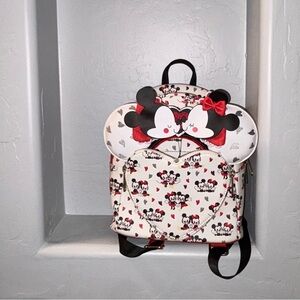 Minnie and Mickey Mouse Valentines Loungefly Backpack and Matching Ears